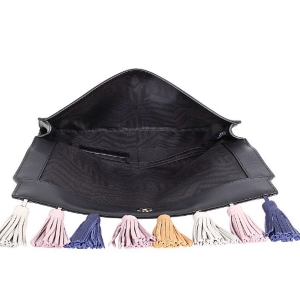 REBECCA MINKOFF Sofia Tassel Clutch Crossbody Handbag Black Leather orig $245 - Picture 5 of 16
